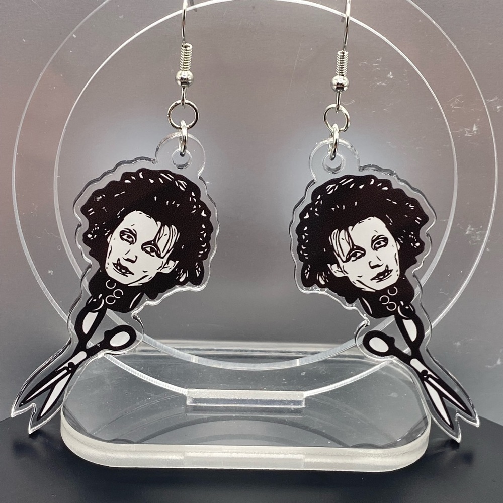 Edward scissorhands earrings silver tone